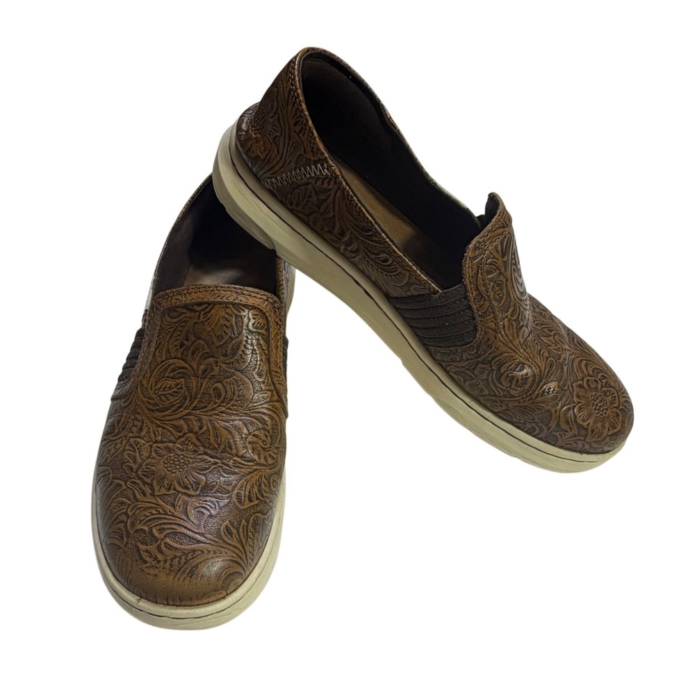 Western Boho Floral Embossed Ariat Ryder Leather Slip-On Shoes Sz 11